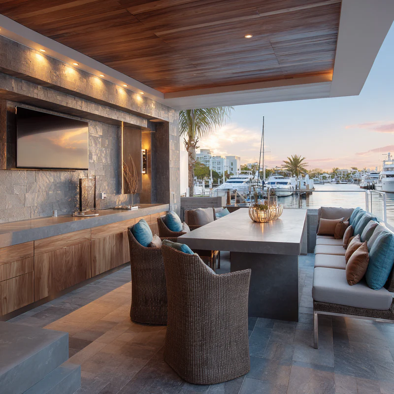 Modern kitchen with white quartz countertops